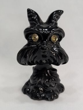 Black Ceramic Dog Figurine with Gold Accent Eyes - Decorative Accent